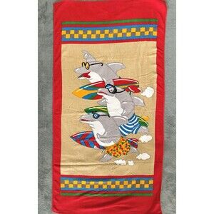 Seven Seas Shark Beach Pool Towel Vintage 30x60” Running Surfboard Checkerboard